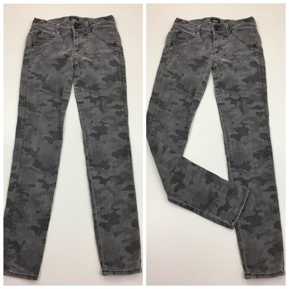 HUDSON Gray Mix Camo Print Collin Flap 5 Pocket Logo Hardware Skinny Jeans - Picture 1 of 12